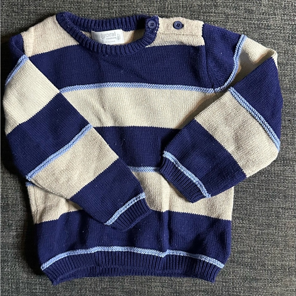 Mayoral Navy and Cream Striped baby Crewneck Sweater